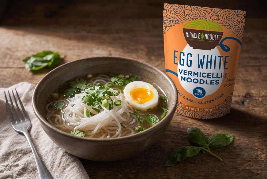 A pouch of Miracle Noodle Egg White Vermicelli