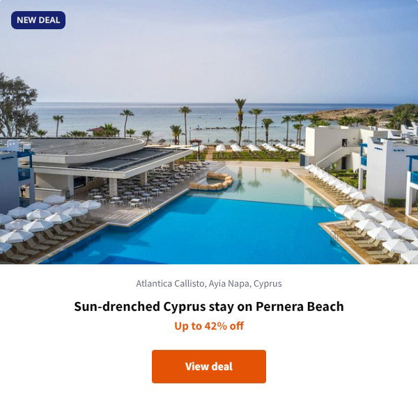 Sun-drenched Cyprus stay on Pernera Beach