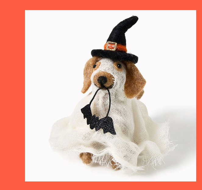 Felted ghost dog ornament