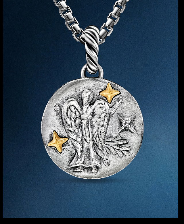 Virgo AmuletSterling Silver with 18K Yellow Gold and Diamonds, 19mm