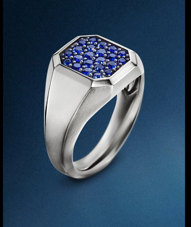 Streamline® Signet RingSterling Silver with Blue Sapphires, 14mm