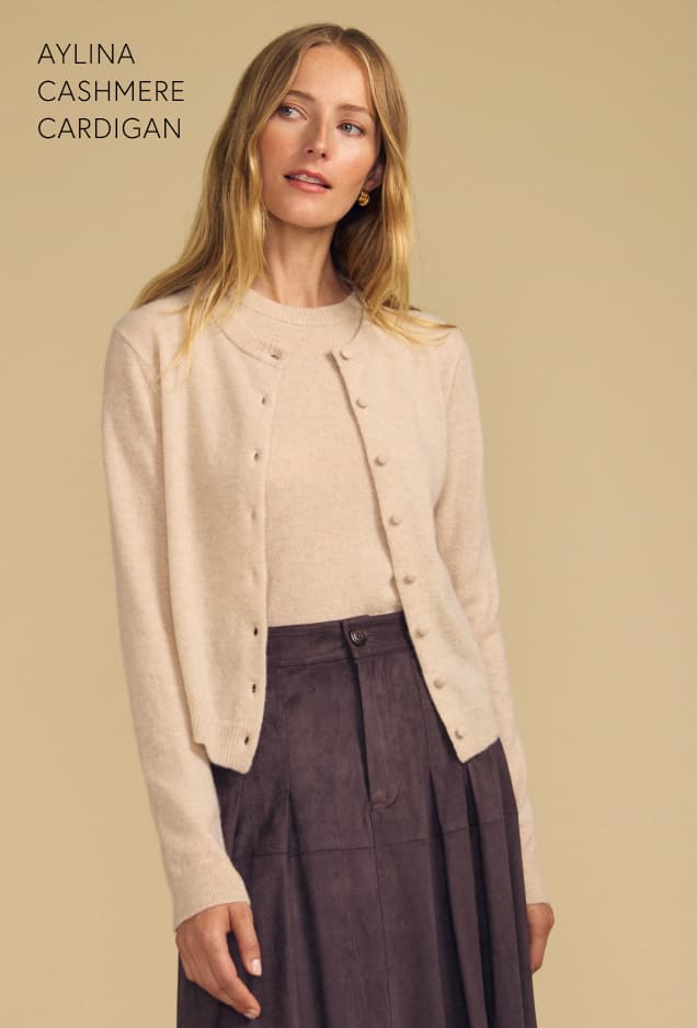 Image of model wearing Aylina Cashmere Cardigan.