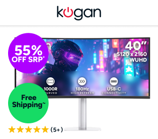 Kogan Infinity 40" Curved Ultrawide WUHD 5K2K 180Hz USB-C 90W PD Gaming Monitor Product Image