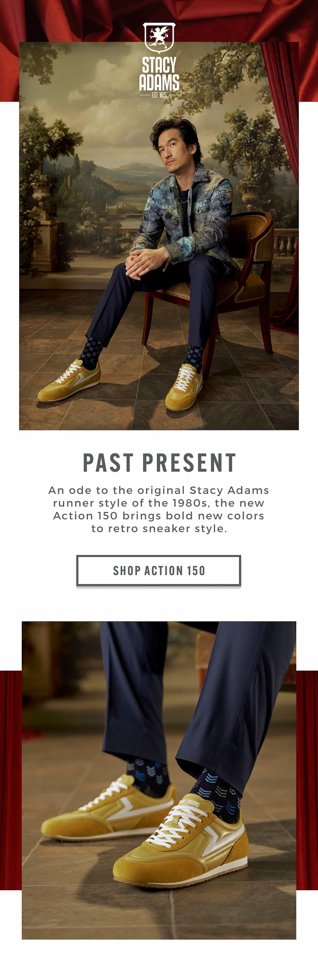 Action 150 brings bold new colors to retro sneaker style. Display images to learn more.