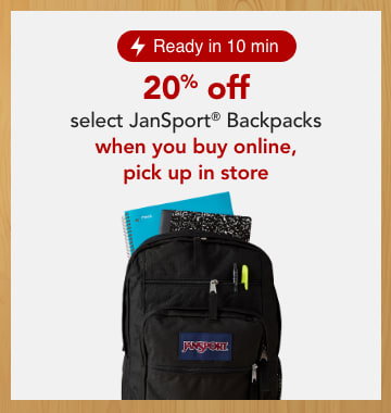 20% off select jansport backpacks when you buy online pick up in store