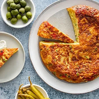 Spanish Tortilla with Roasted Red Peppers and Peas