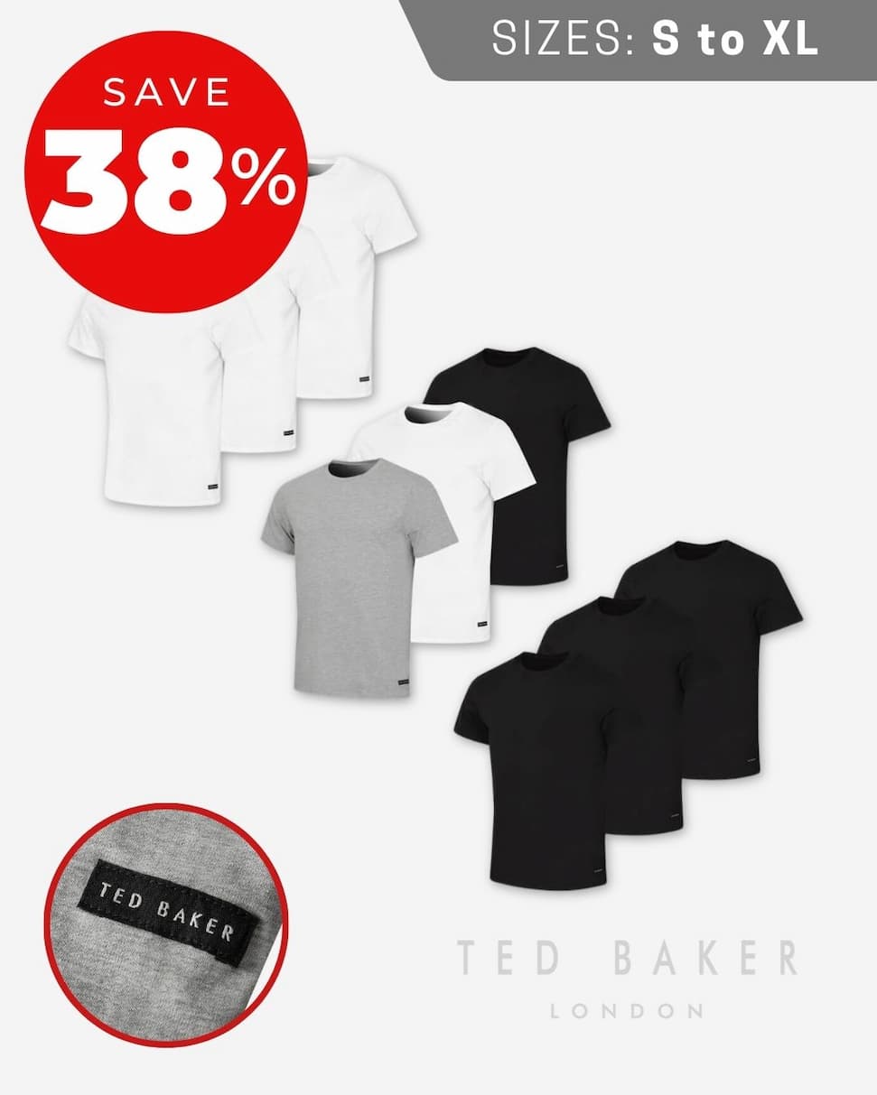 Ted Baker Mens 3-Pack Stretch Cotton Classic Crew Neck T-Shirt