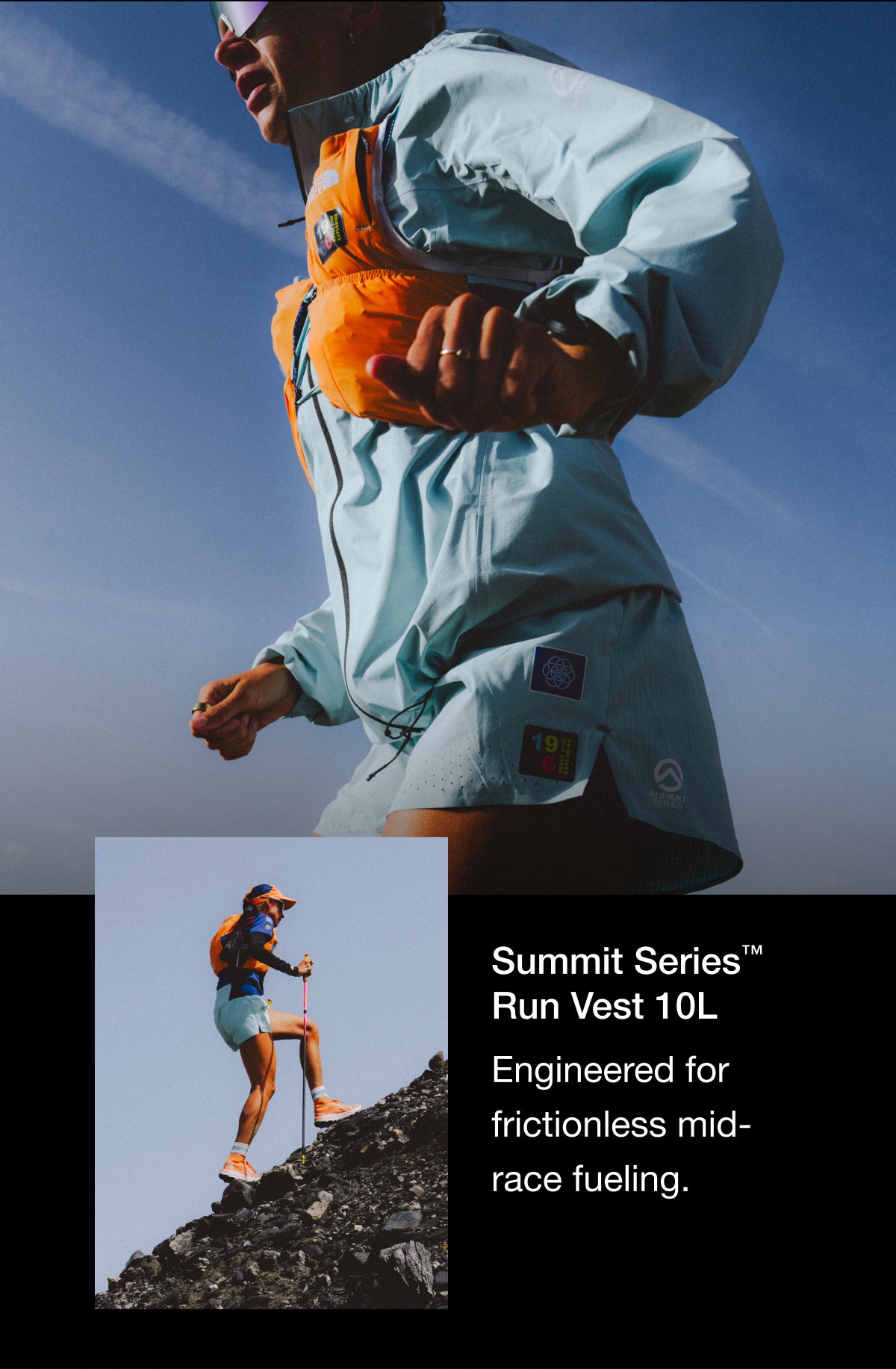 Summit Series Run Vest 10L. Engineered for frictionless mid- race fueling.