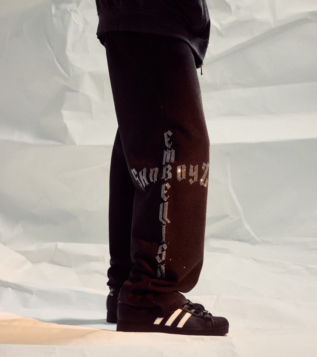 Shop men's pants, featuring embellished sweatpants from Sad Boyz