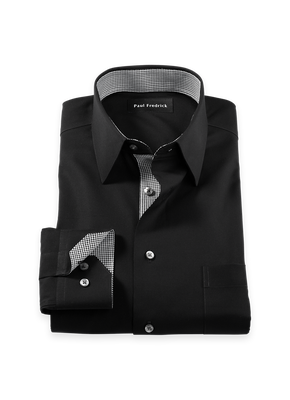 Comfort Stretch Non-Iron Solid Dress Shirt With Contrast Trim - Black-Classic Fit / 16.5 / 32