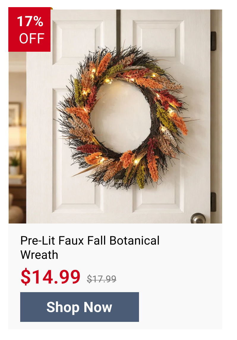 Pre-Lit Faux Fall Botanical Wreath