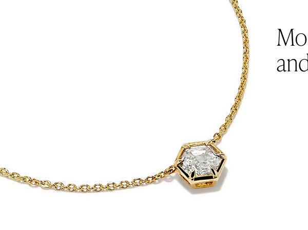 Lab Grown Diamond 1.00ct Hexagon Solitaire Necklace in 14K Yellow Gold