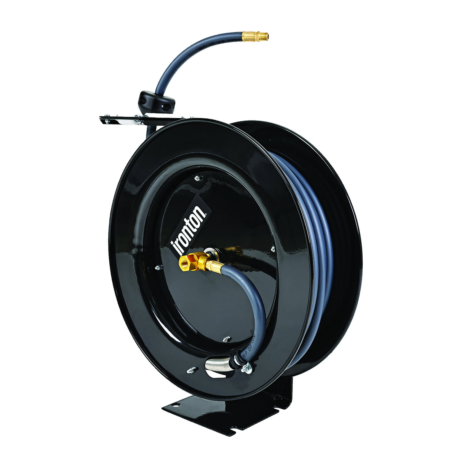 Ironton Steel Hybrid Air Hose Reel, 3/8in. x 50ft. Hose, 300 Max. PSI, Spring-Driven Retractable Reel, Powder-Coat, Wall- or Bench-Mountable