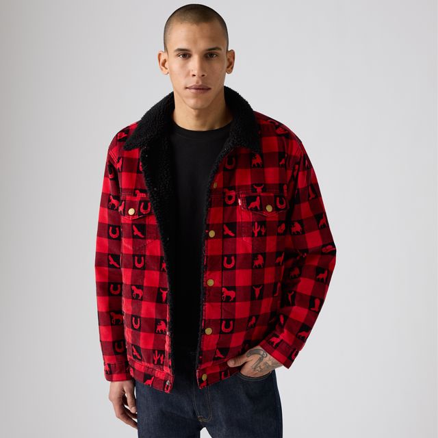 Relaxed Fit Sherpa Plaid Trucker Jacket