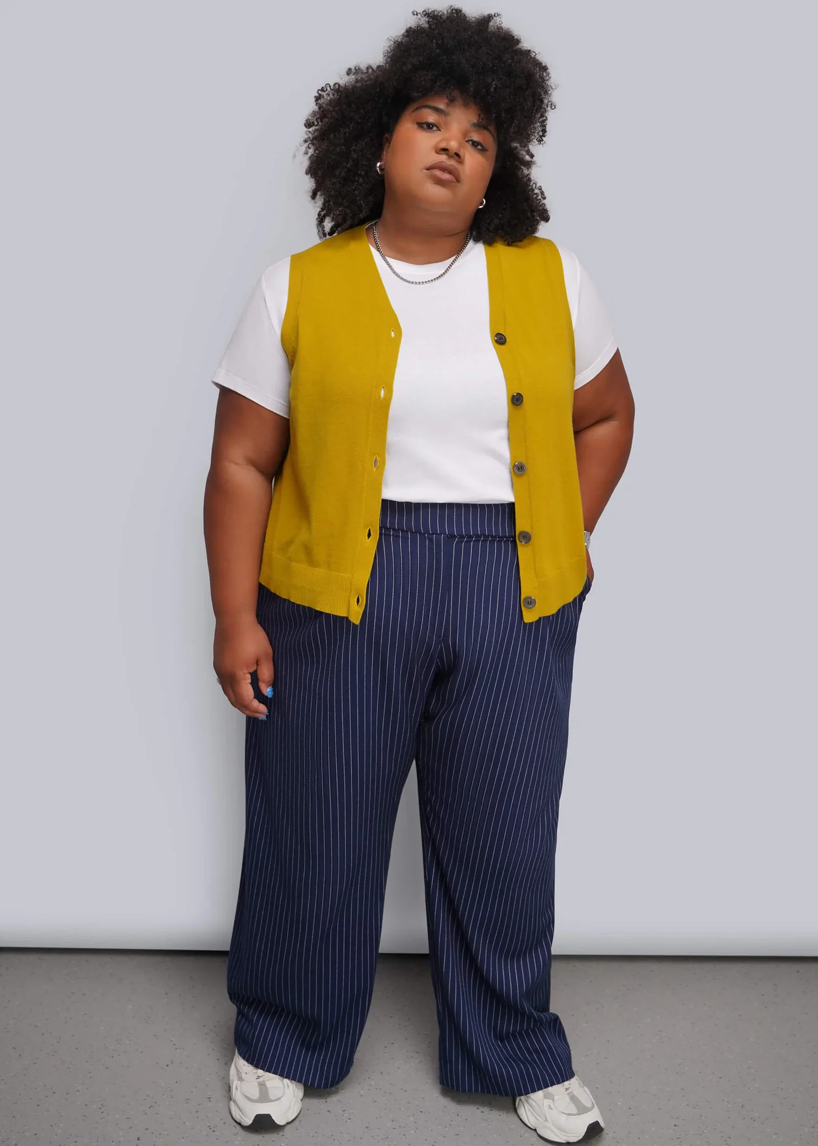Image of The Empower Pinstripe Wide Leg Trouser
