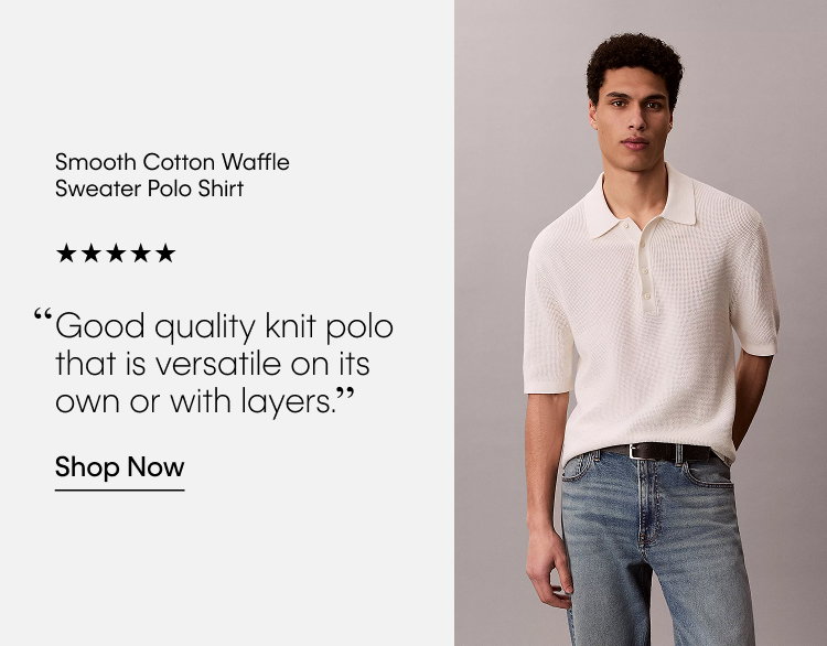 Smooth Cotton Waffle Sweater Polo Shirt | ⭐⭐⭐⭐⭐ | "Good quality knit polo that is versatile on its own or with layers." | Shop Now