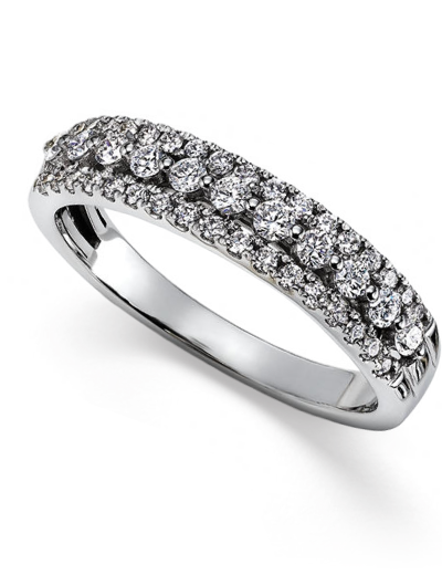 White gold diamond wedding band with round diamonds.