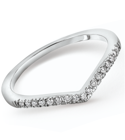White gold curved diamond anniversary ring.