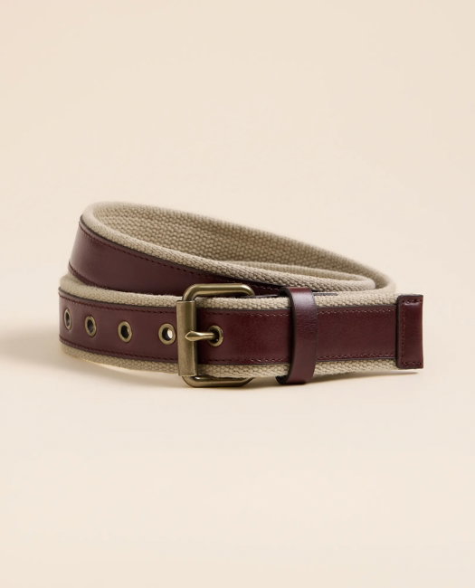 Image of Cotton Webbed, Leather Overlay Belt