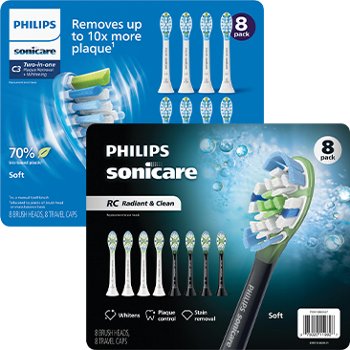 Philips Sonicare Two-in-One Plaque Removal + Whitening AND/OR Radiant & Clean All-in-One Replacement Brush Heads
