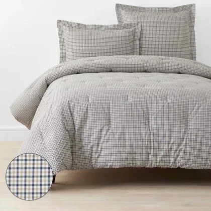 Image of Classic Stripes and Plaids Cool Yarn-Dyed Cotton Percale Comforter