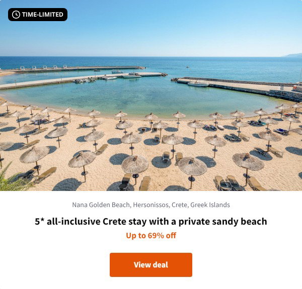 5* all-inclusive Crete stay with a private sandy beach