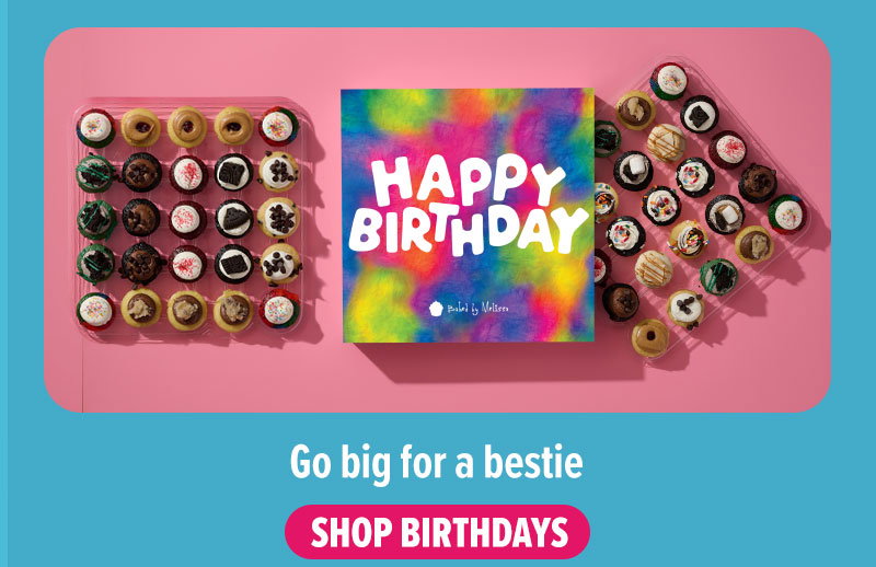 Go big for a bestie! Shop the groovy birthday gift box cupcake 50-Pack now for birthdays.