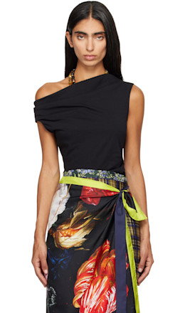 Black Off-Shoulder Jersey Top - Dries Van Noten