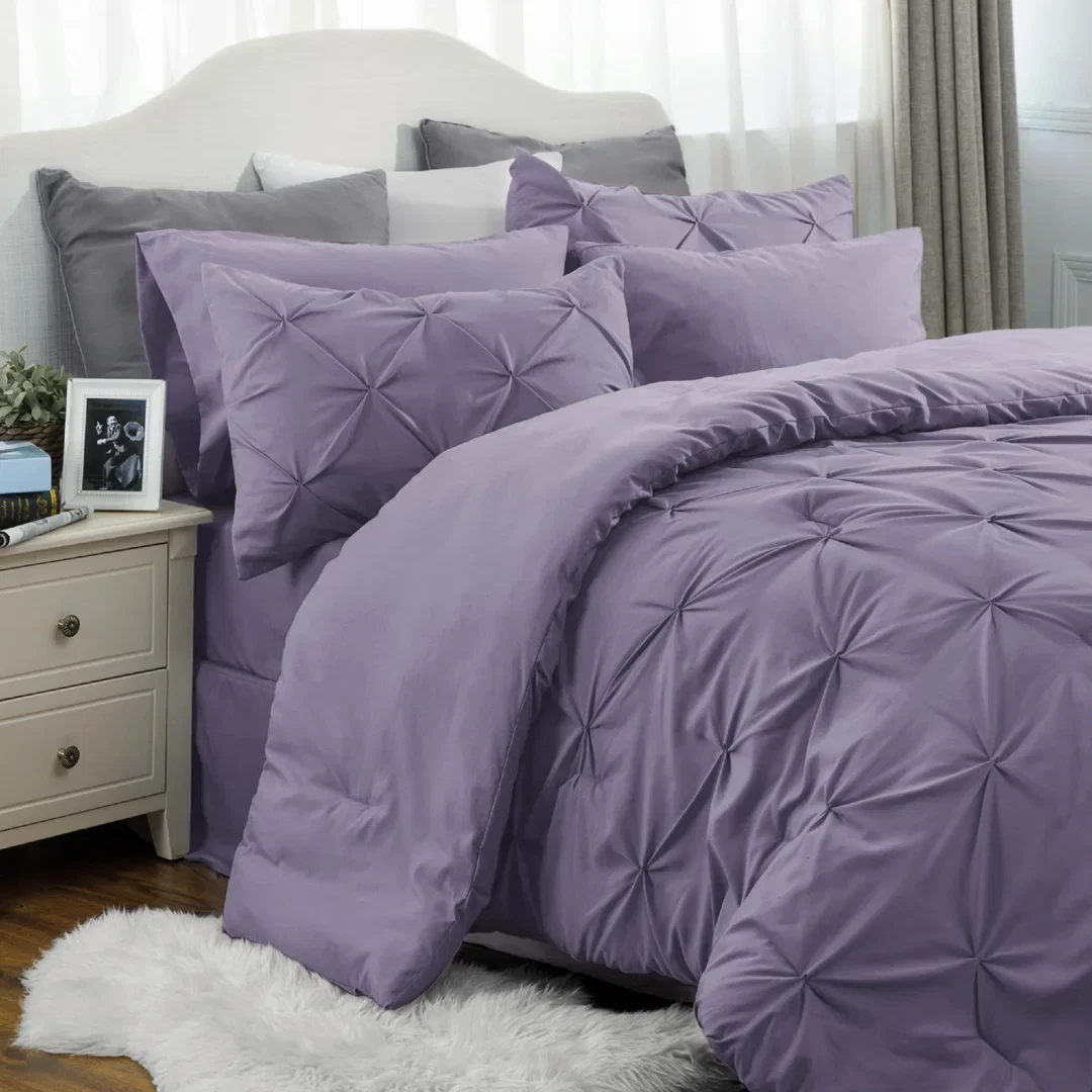 Best Seller Bedsure Pintuck Pinch Pleat Bedding Sets (Set Of 5 Or 7) Bed-in-a-Bag, 89GSM