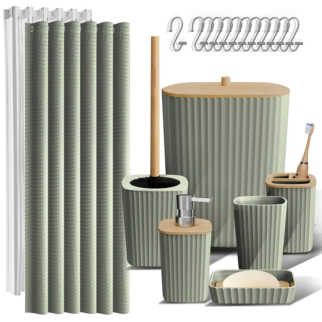 Complete 20 Piece Bathroom Accessory Set with Shower Curtain, Liner, and Hooks