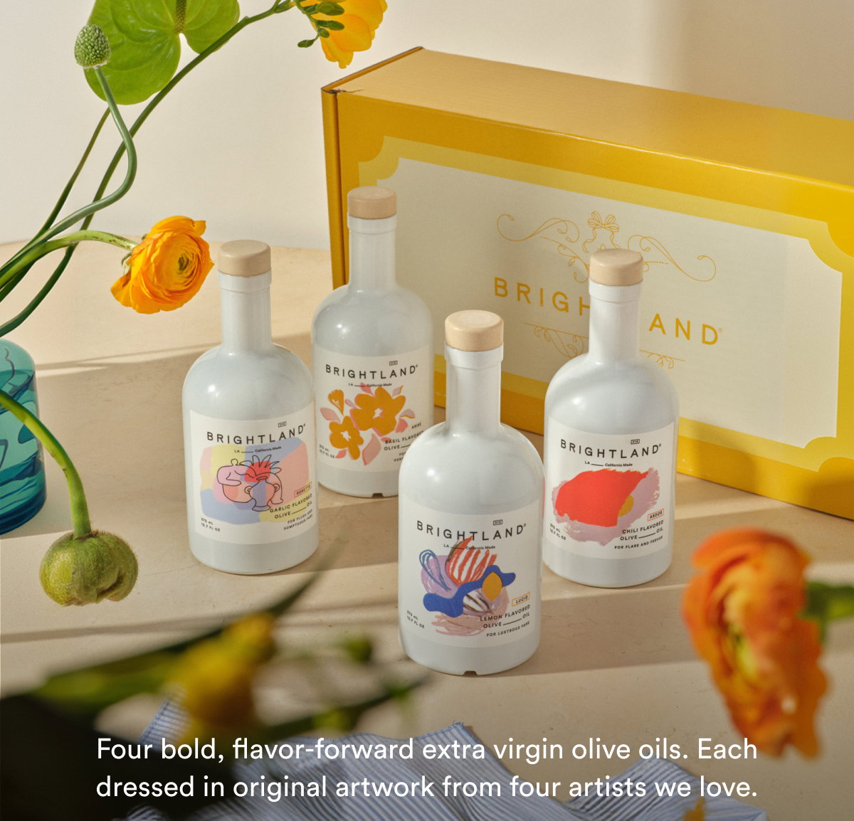 Four bold, flavor-forward extra virgin olive oils.