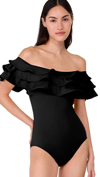 kate spade new york Off the Shoulder Ruffle One Piece Swimsuit - Solids