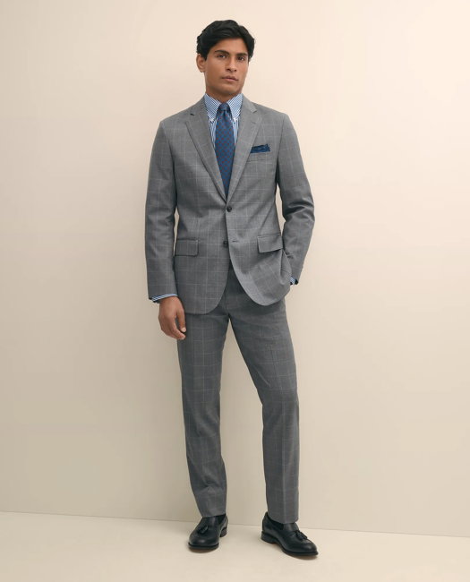 Image of Slim Fit 1818 Windowpane Suit In Wool Luxury Clothing