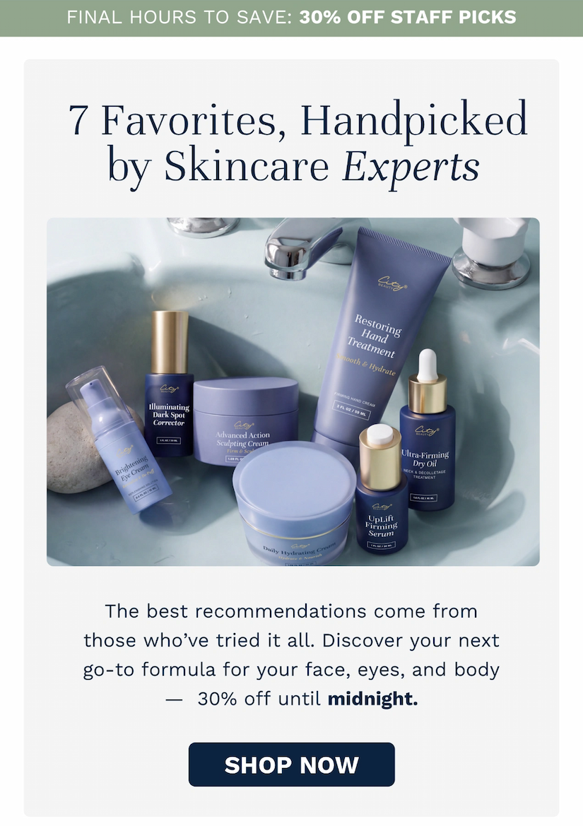 shop our expert's handpicked skincare at 30% off today!