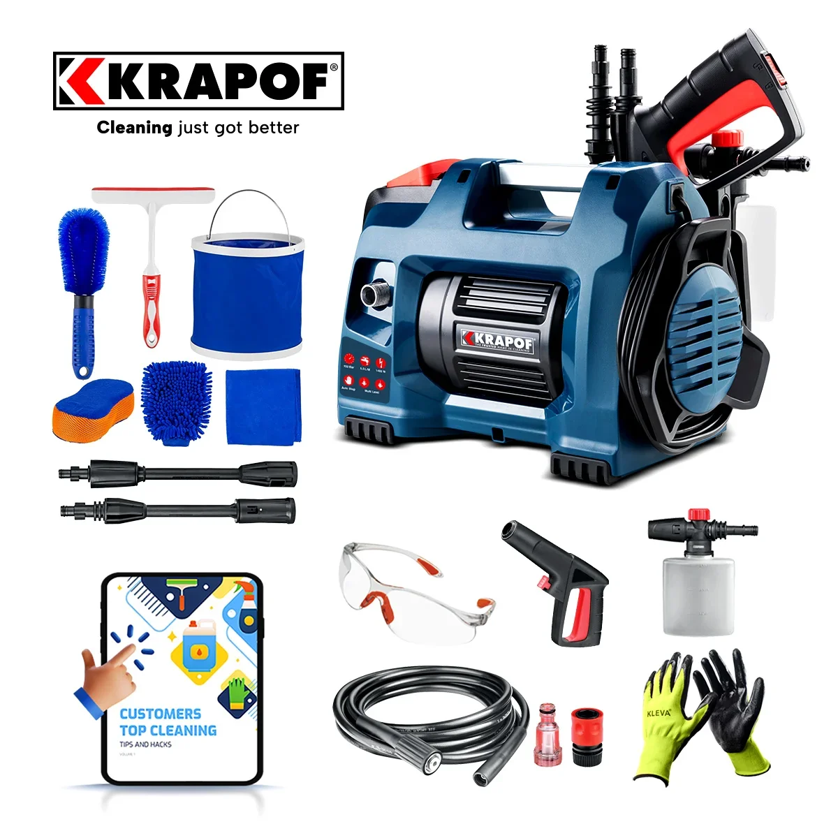 Image of KRAPOF® Compact Electric Pressure Washer + Car Cleaning 6pc Kit + FREE E-Book