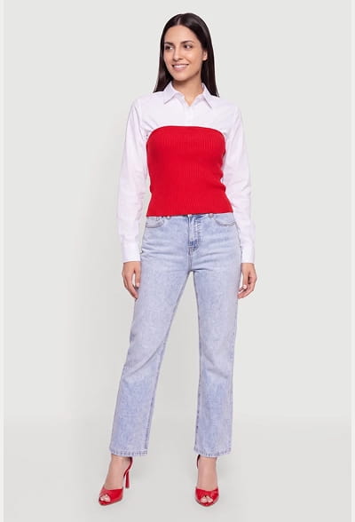 Shop Ribbed Knit Corset Layered Look Shirt