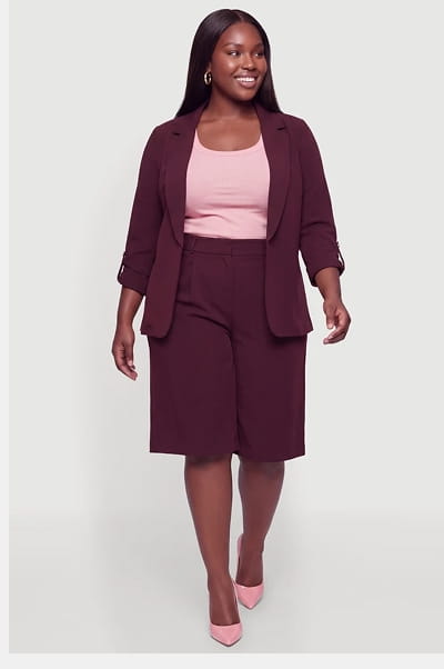 Shop Plus Size Crepe Knit High Waisted Bermuda Shorts