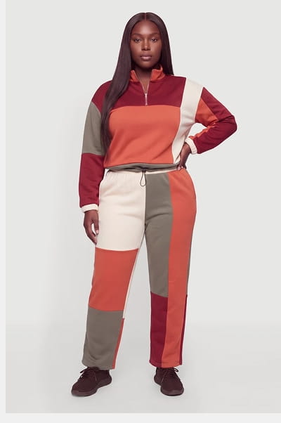 Shop Plus Size Color Blocked Fleece Sweatpants