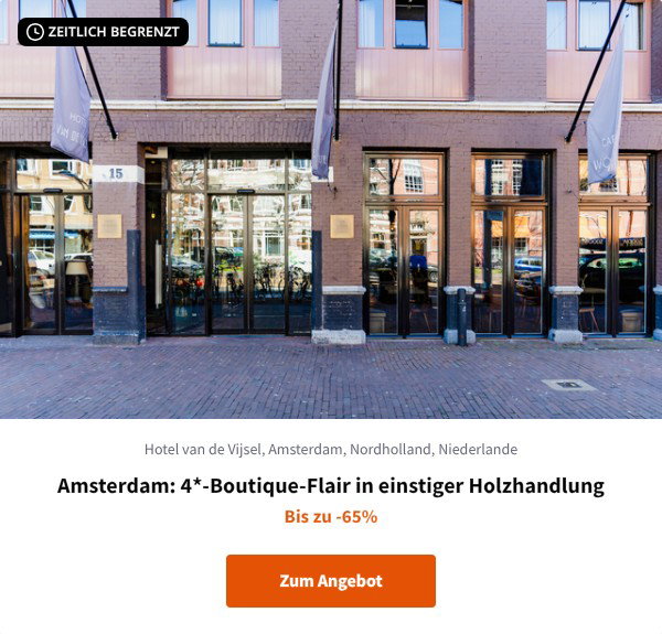 Amsterdam: 4*-Boutique-Flair in einstiger Holzhandlung