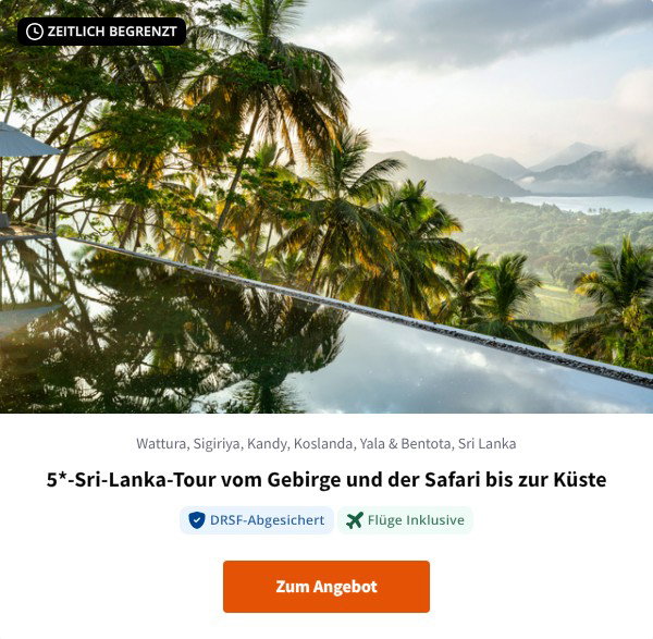 5*-Sri-Lanka-Tour vom Gebirge und der Safari bis zur Küste