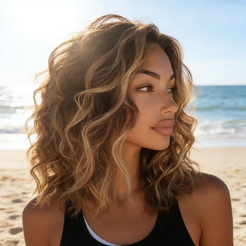 Wear And Go Wigs Brown with Blonde Highlights Bob Wave Glueless Human Hair Wigs