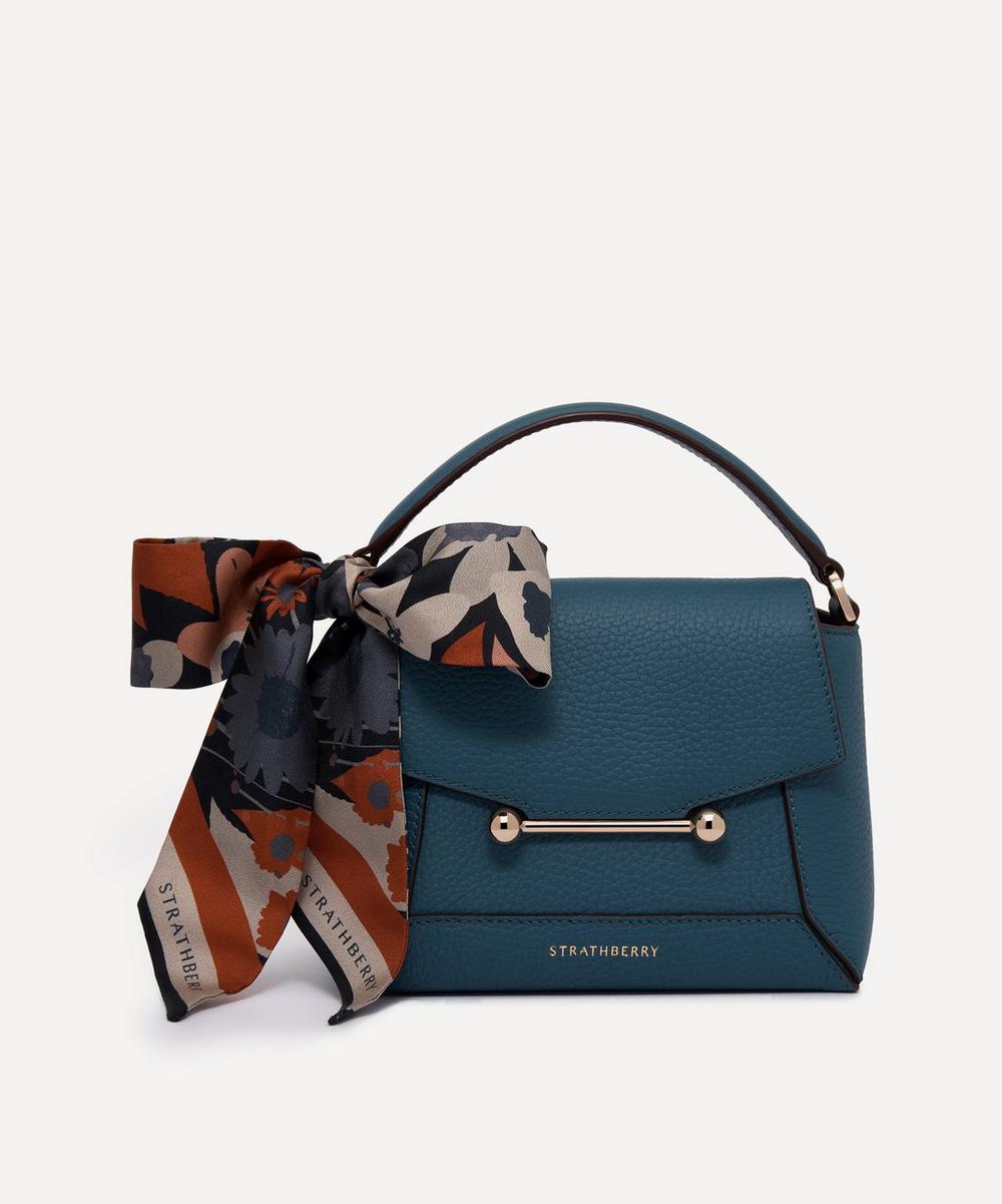 Strathberry Mosaic Nano Loch Blue Leather Top Handle Bag