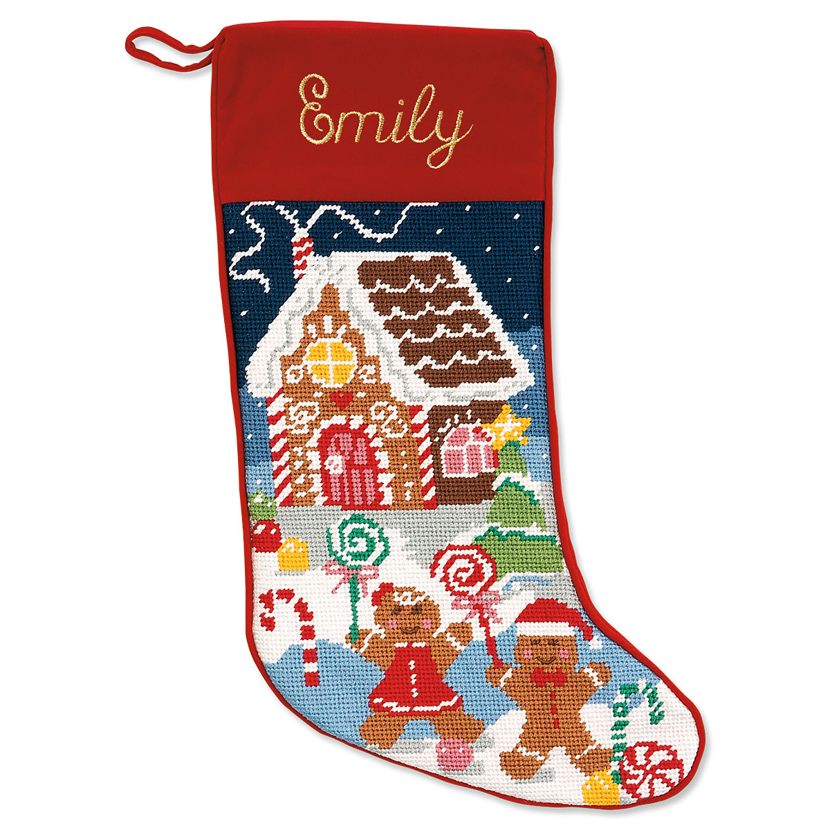 Image of Gingerbread Needlepoint Personalized Christmas Stocking