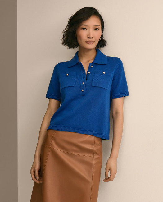 Image of Cotton Short-Sleeve Polo Sweater