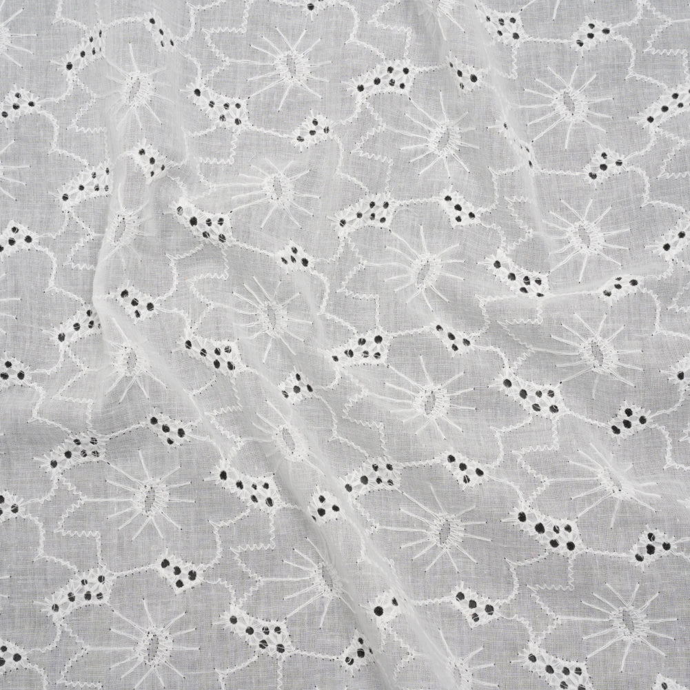 Image of Embroidered Eyelet Cotton Voile - White Cloud Flowers - Naomi Collection