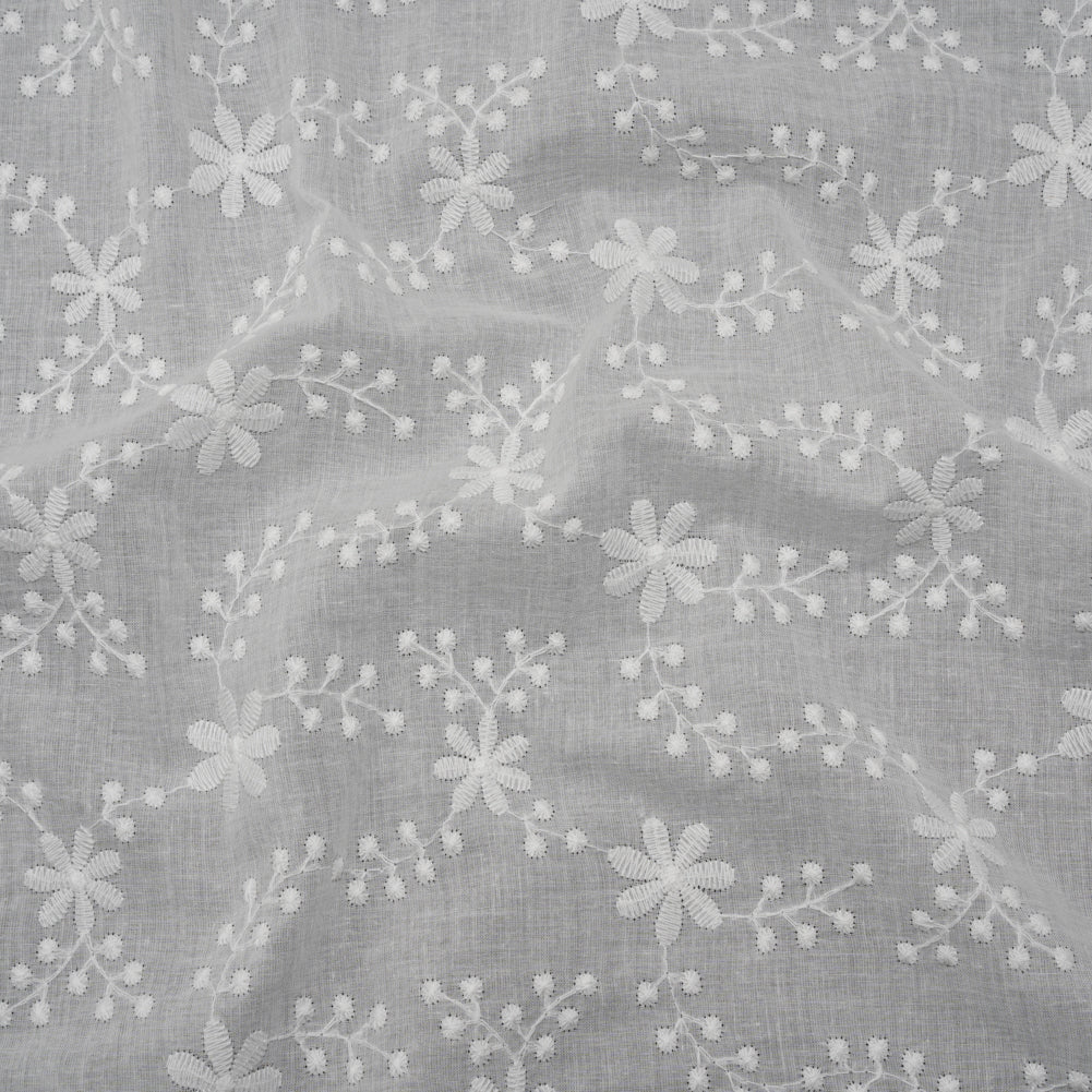 Image of Embroidered Eyelet Cotton Voile - White Flowers on Branches - Naomi Collection