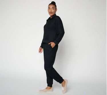 MUK LUKS Regular Waffle Quarter Zip & Jogger Set