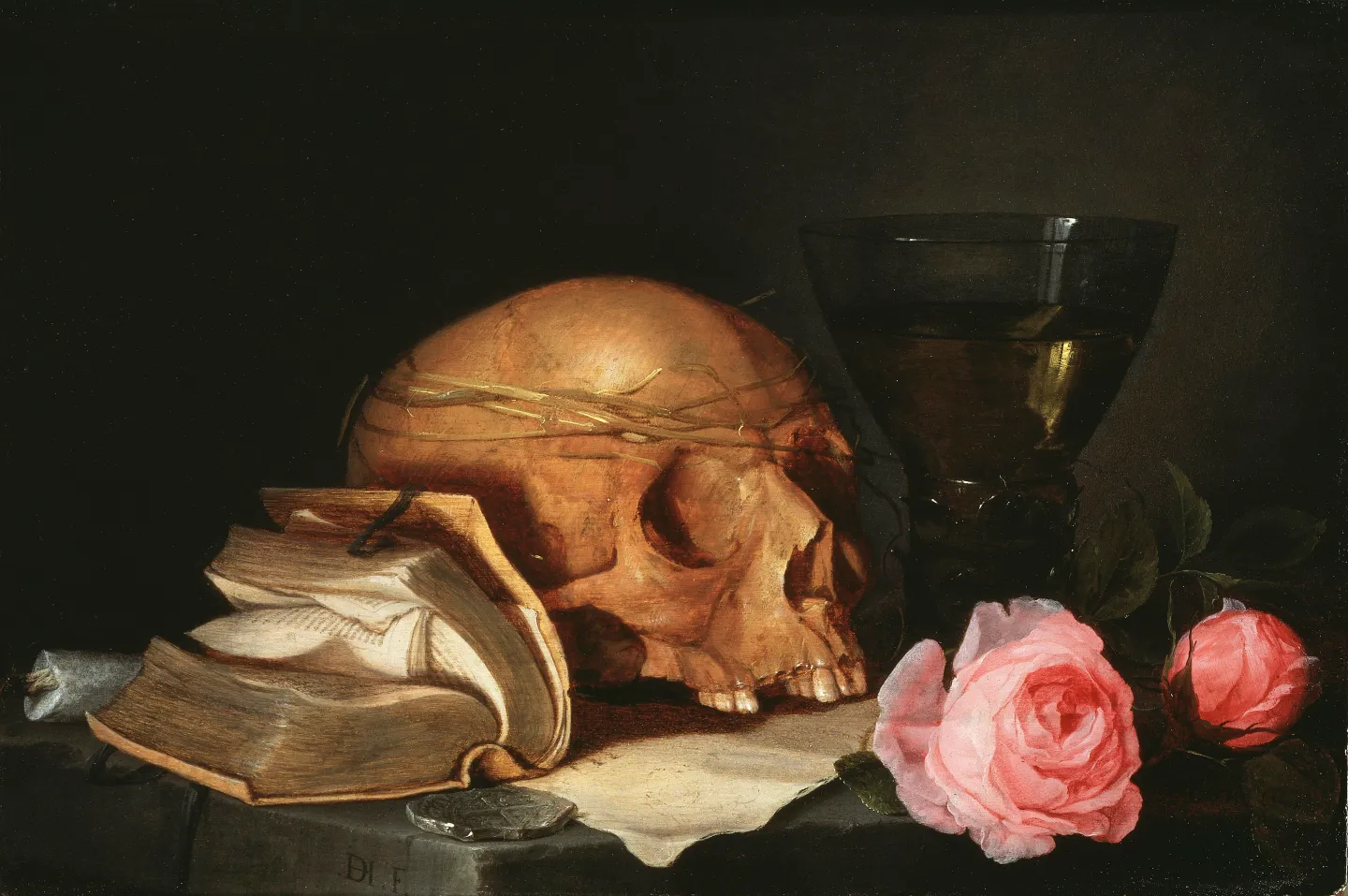Vanitas Still Life with a Skull, a Book and Roses, c.1630, from the collection of Nationalmuseum Stockholm. Fine Art Images/Heritage Images/Getty Images