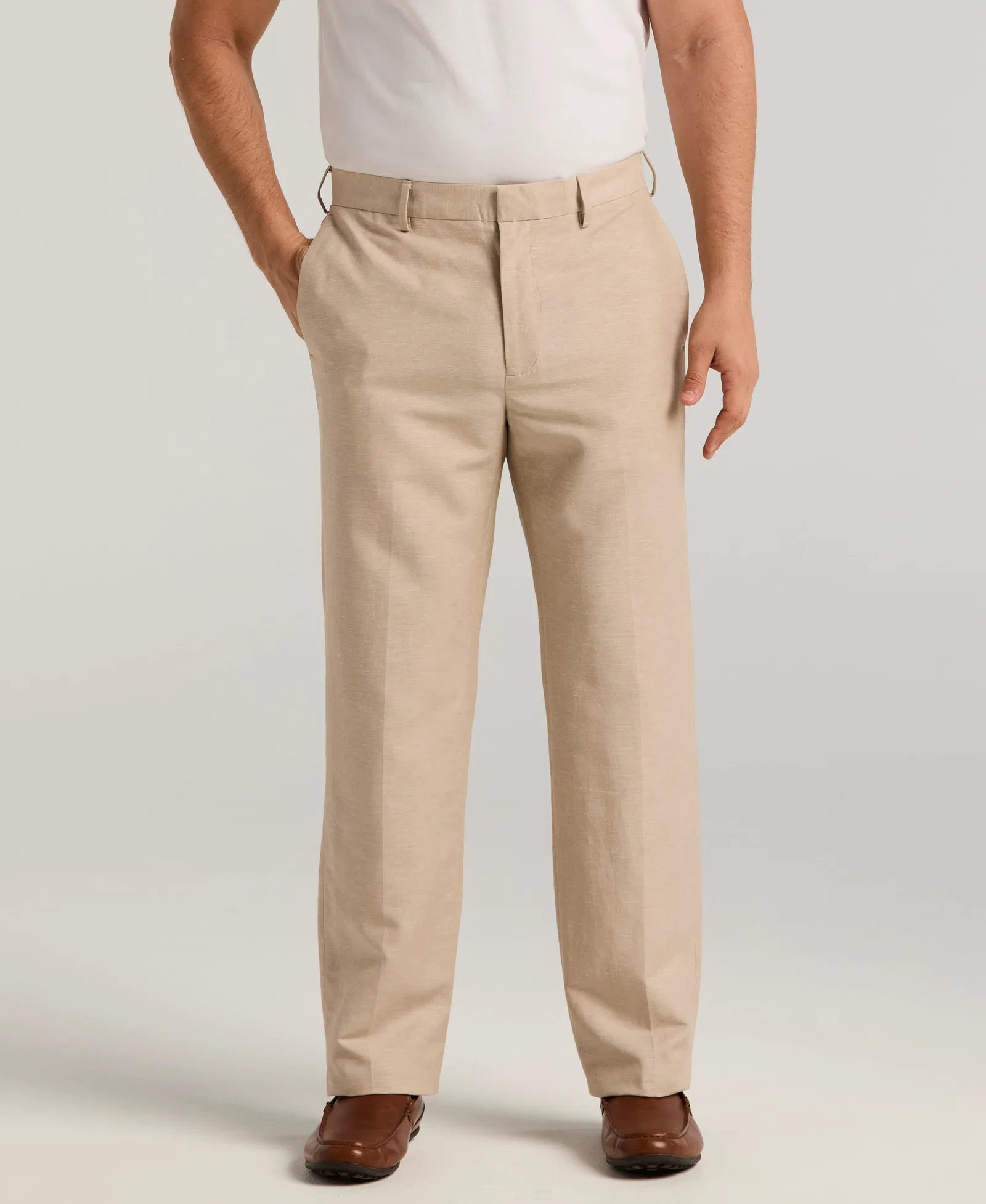Image of Linen Blend Flat Front Dress Pant