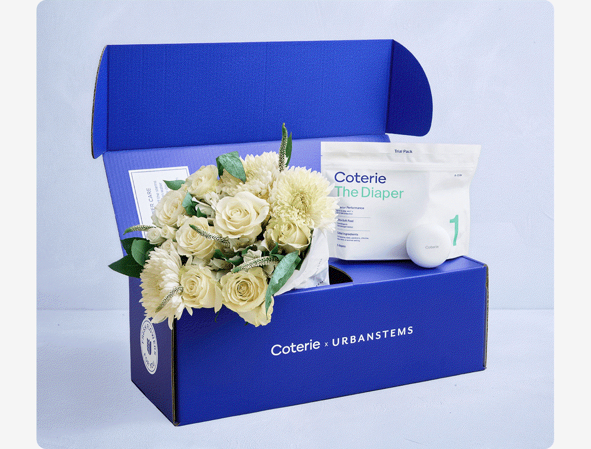 Both options include a seasonal bouquet, mini Bun Balm, and a diaper trial pack (size 1) --plus, you can add a personalized note.